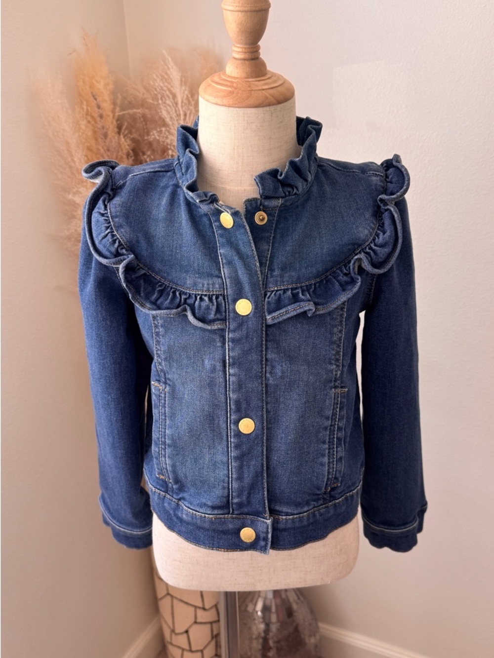 Janie and Jack Dark Blue Ruffle Denim Jacket - 5/6 YRS